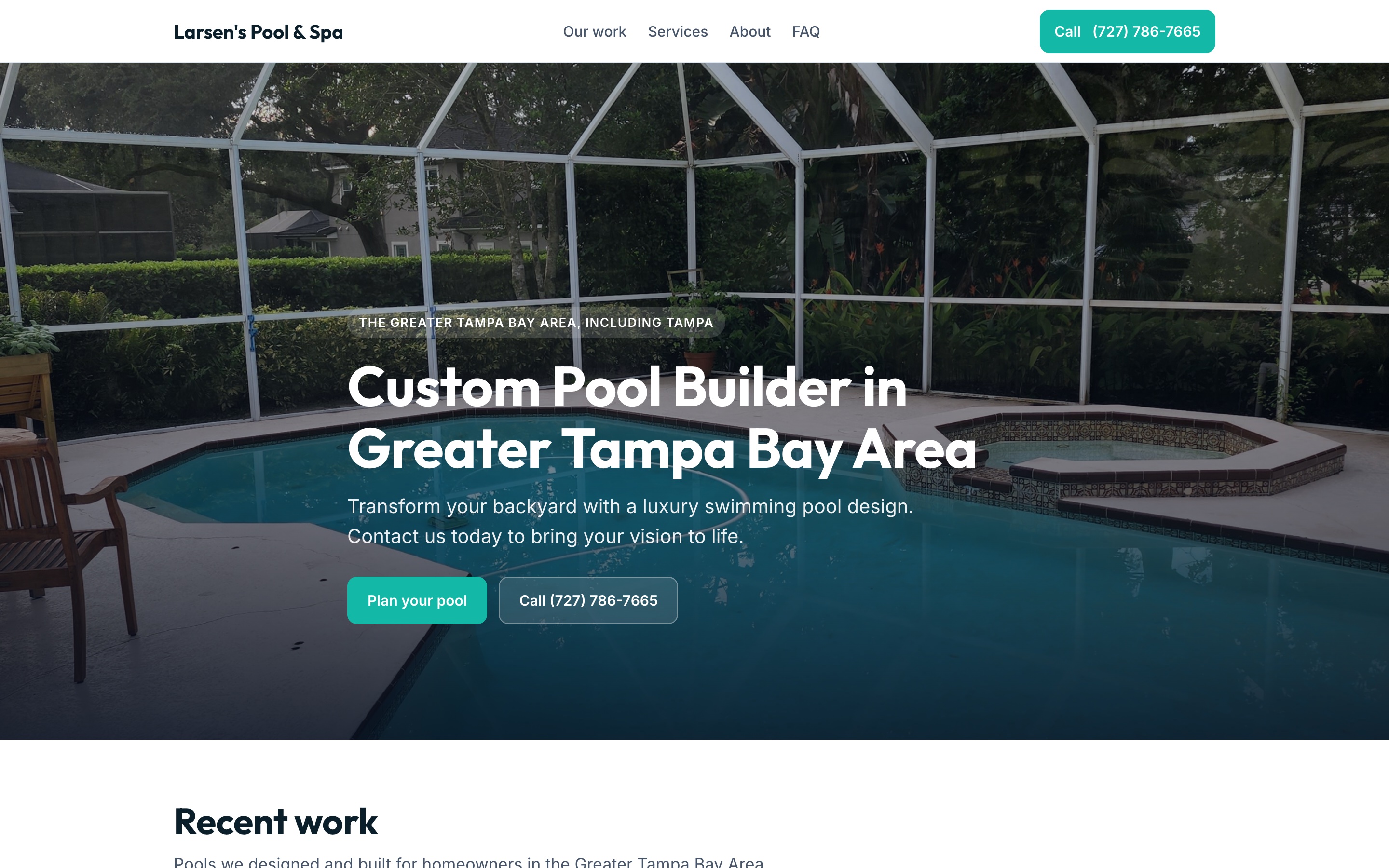 A homepage we built for a Tampa pool builder, on a laptop